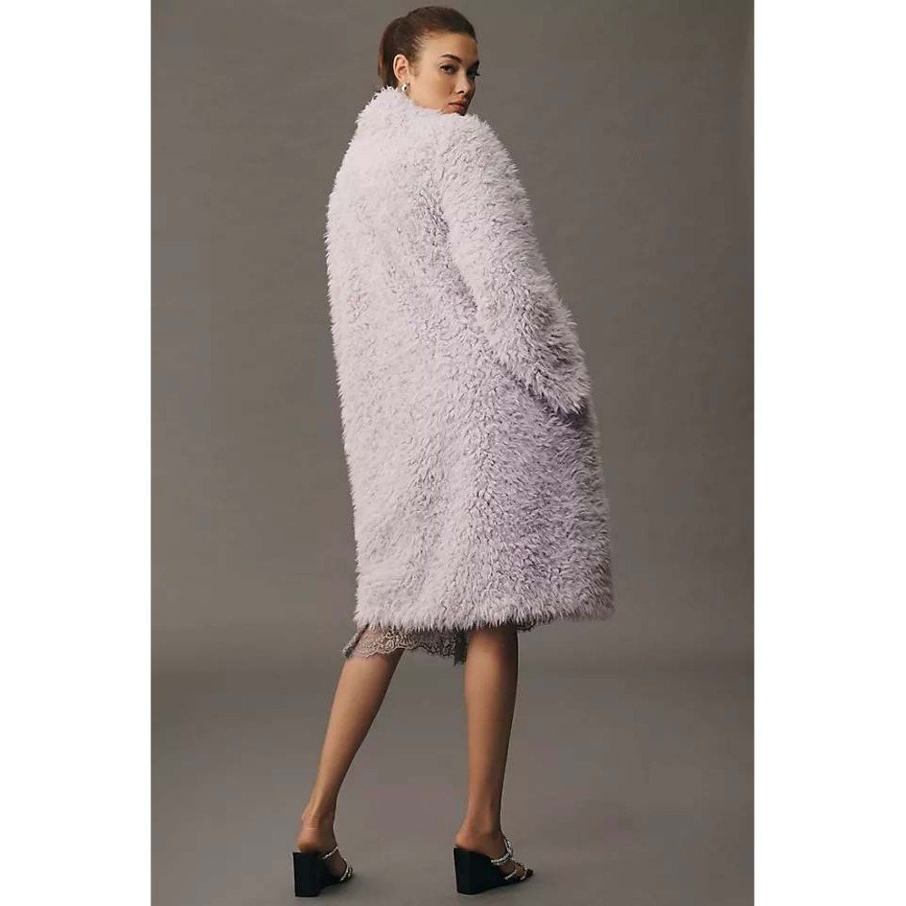 Anthropologie Faux Fur Longline Coat 1X Purple Shaggy Plus Boho Cozy Pockets